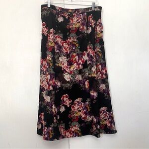 NOTATIONS floral a-line side zip and elastic woven polyester blend maxi skirt L